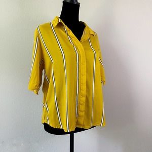 BARE DENIM Yellow Striped Cropped Button Up Small Funky Casual Size S